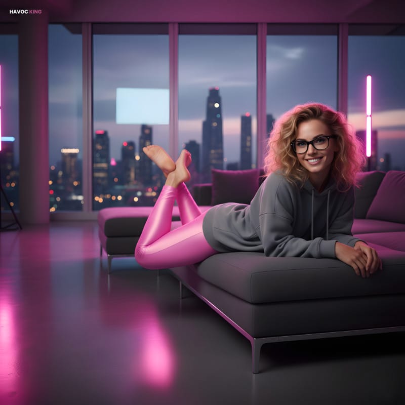 Blonde Curly Girl Pink Leggings 04